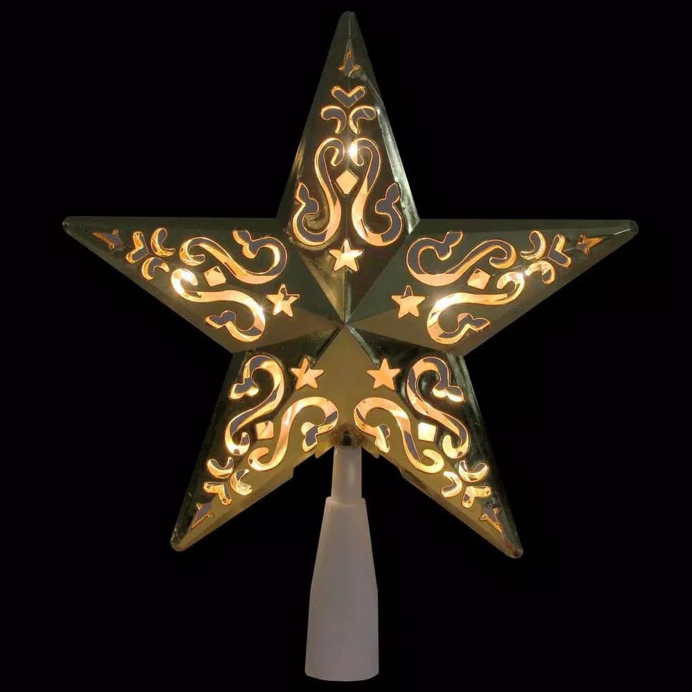 Northlight 8.5 in. Gold Star Cut-Out Christmas Tree Topper with Clear Prelit Lights