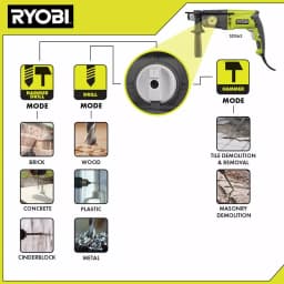 RYOBI 6.5 Amp SDS+ Rotary Hammer Drill, Corded with Tri-Mode Selector thumbnail 2