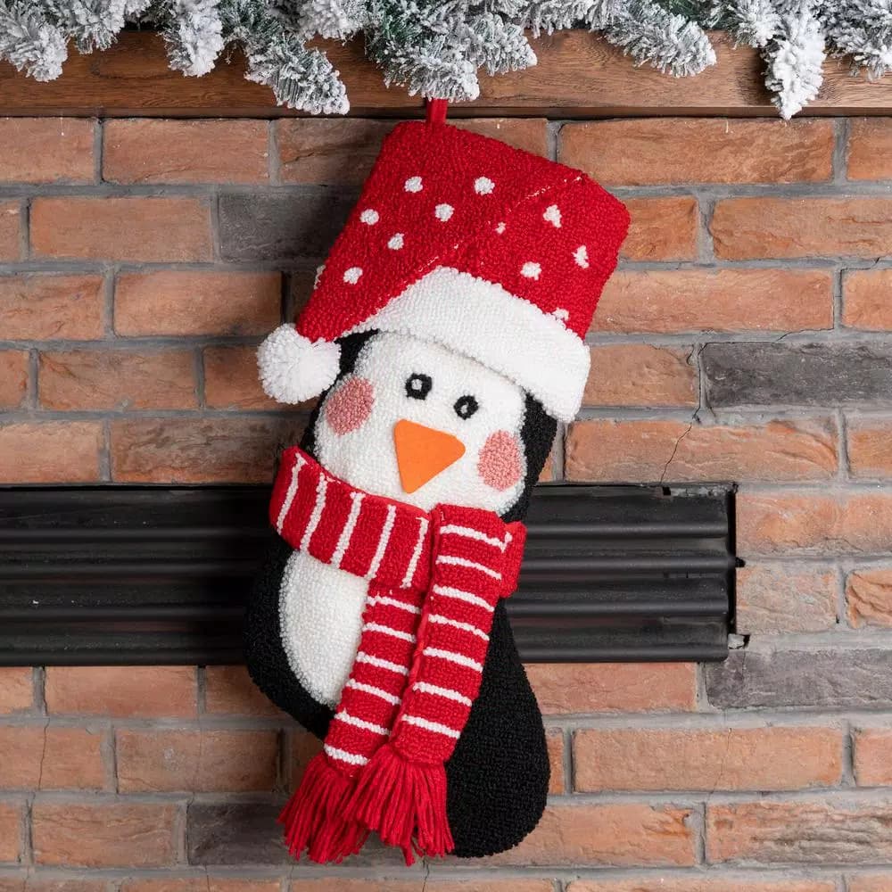 Glitzhome 19 in. 3D Penguin Christmas Stocking - Festive Holiday Decor