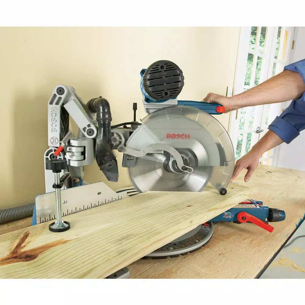 Bosch 12 in. 15 Amp Dual-Bevel Sliding Glide Miter Saw with 60 Tooth Blade and Portable Folding Stand