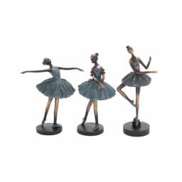 LITTON LANE Polystone Ballerina Tutu Sculptures Set of 3 - Teal and Brown Decorative Statues thumbnail 2
