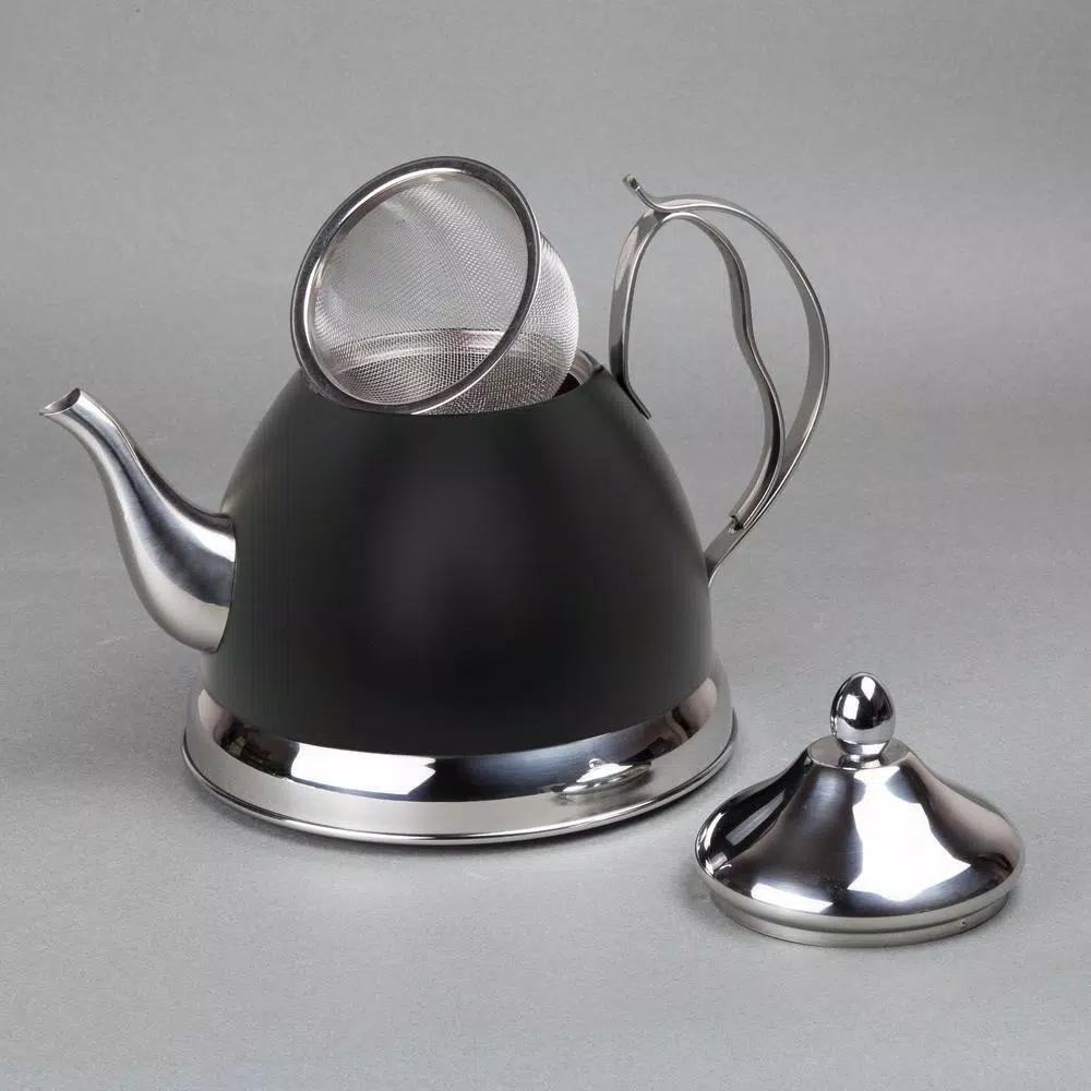 Creative Home Nobili-Tea 2 qt. Opaque Black Stainless Steel Tea Kettle with Removable Infuser Basket