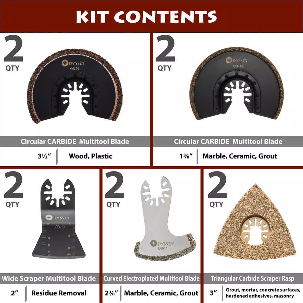 ODYSSEY 10-Piece Oscillating Multi-Tool Grout and Stone Cutting Blade Set