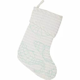 VHC Brands Arielle 15 in. Coastal Christmas Stocking - White Cotton with Metallic Silver Thread & Blue Aquatic Motif thumbnail 2