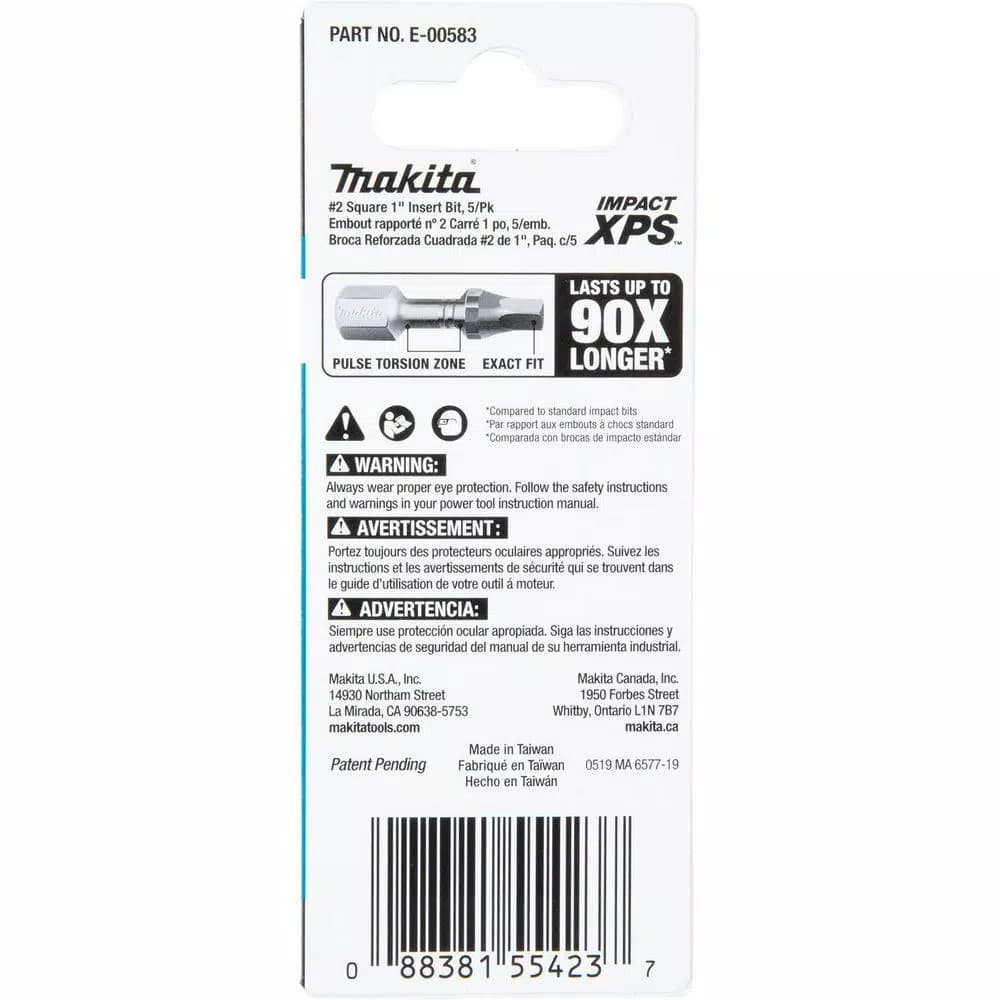 Makita ImpactXPS #2 Square 1 in. Insert Bits, 5-Pack