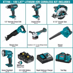 Makita 18V LXT Lithium-Ion Cordless 7-Piece Combo Kit XT706 thumbnail 2