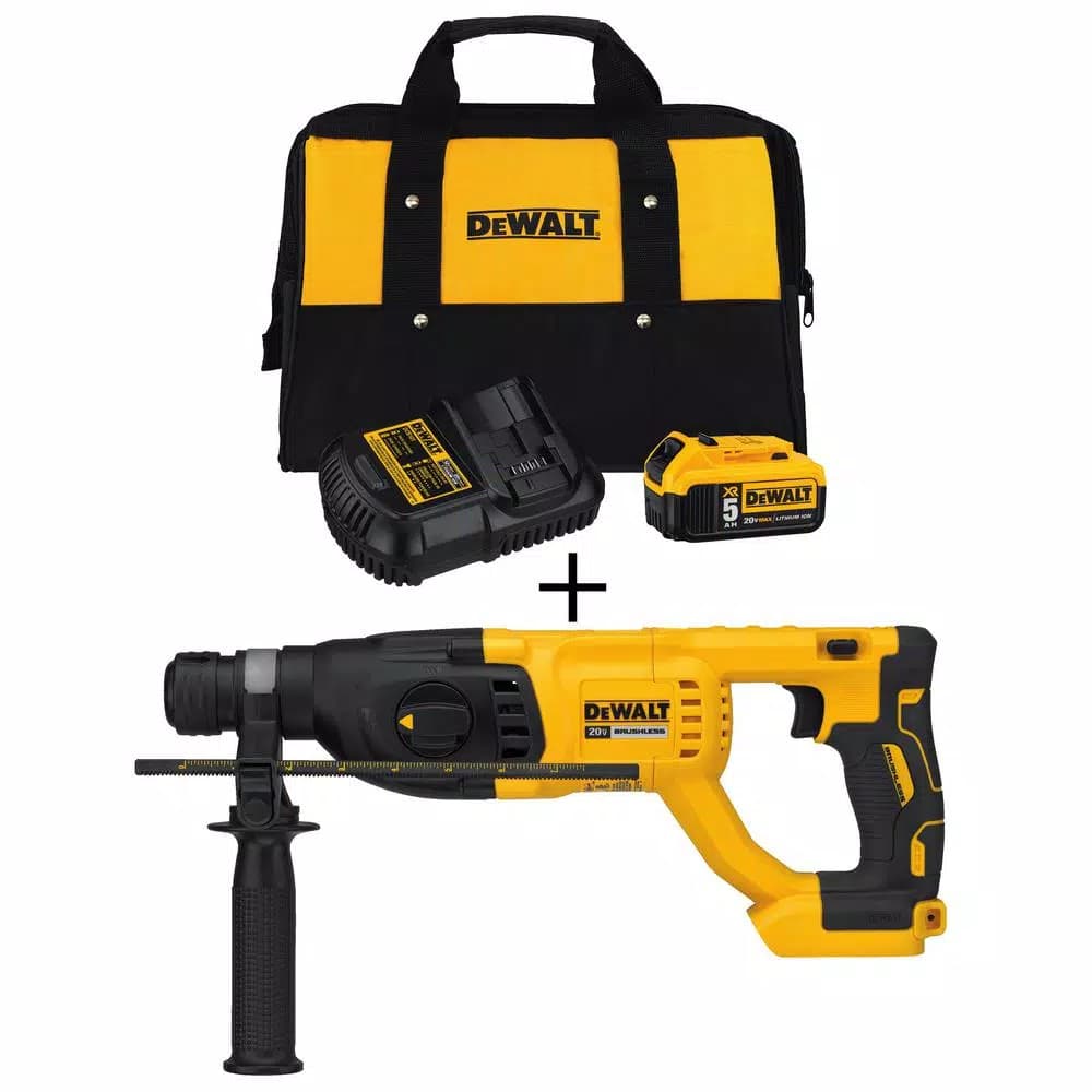 DEWALT 20V MAX XR Brushless 1 in. SDS Plus D-Handle Rotary Hammer Kit with 5.0Ah Battery & Charger
