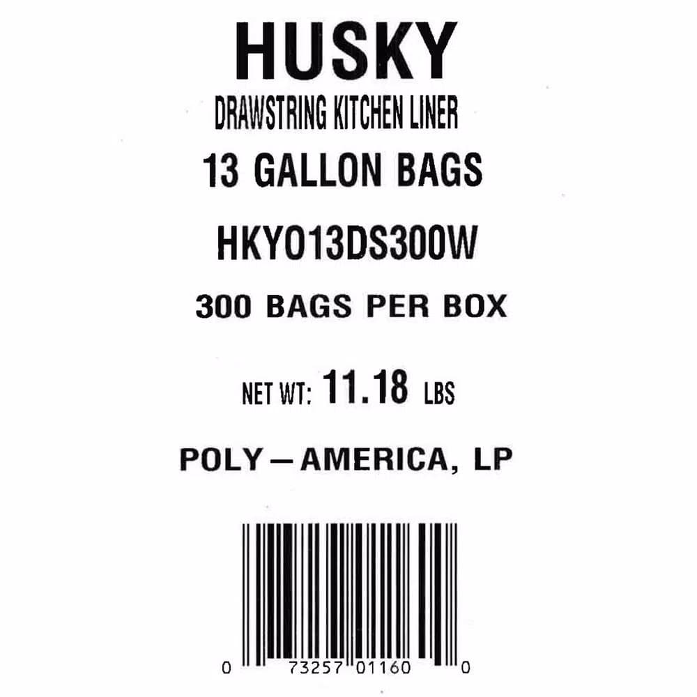 HUSKY 13 Gallon Drawstring Kitchen Trash Bags, 300 Count
