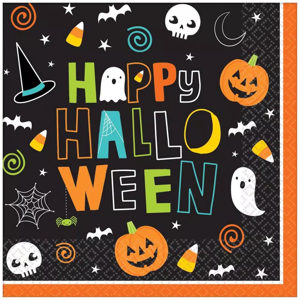 Amscan 5 in. x 5 in. Halloween Friends Beverage Napkins, 125 Count, Multi-Color