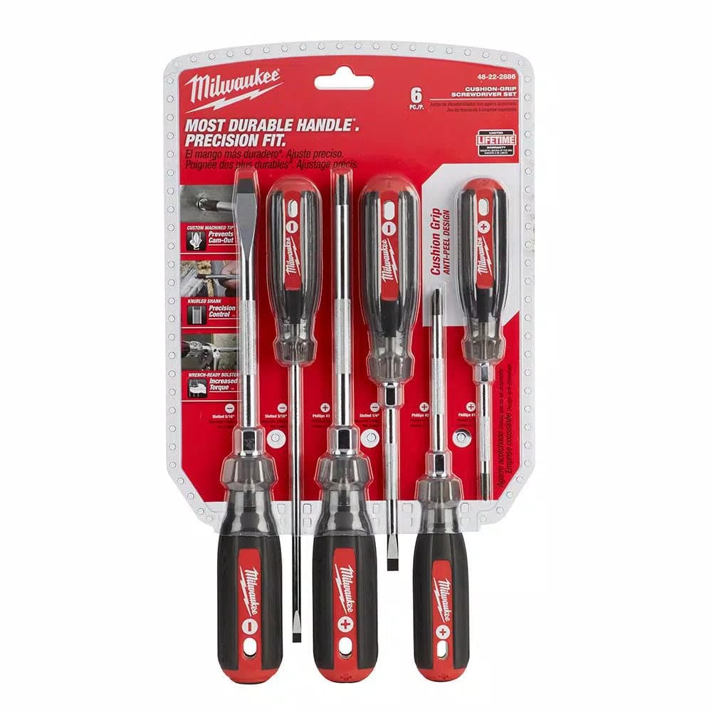 Milwaukee 6-Piece Cushion Grip Screwdriver Set with Hardened Tips
