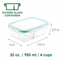 Lock & Lock Purely Better 32oz Divided Borosilicate Glass Food Storage Container, Rectangular thumbnail 3