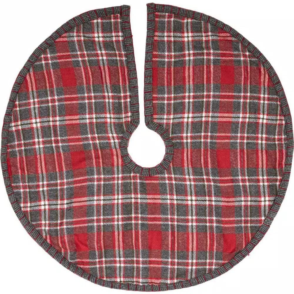 VHC Brands Anderson 21 in. Cherry Red Rustic Plaid Mini Christmas Tree Skirt