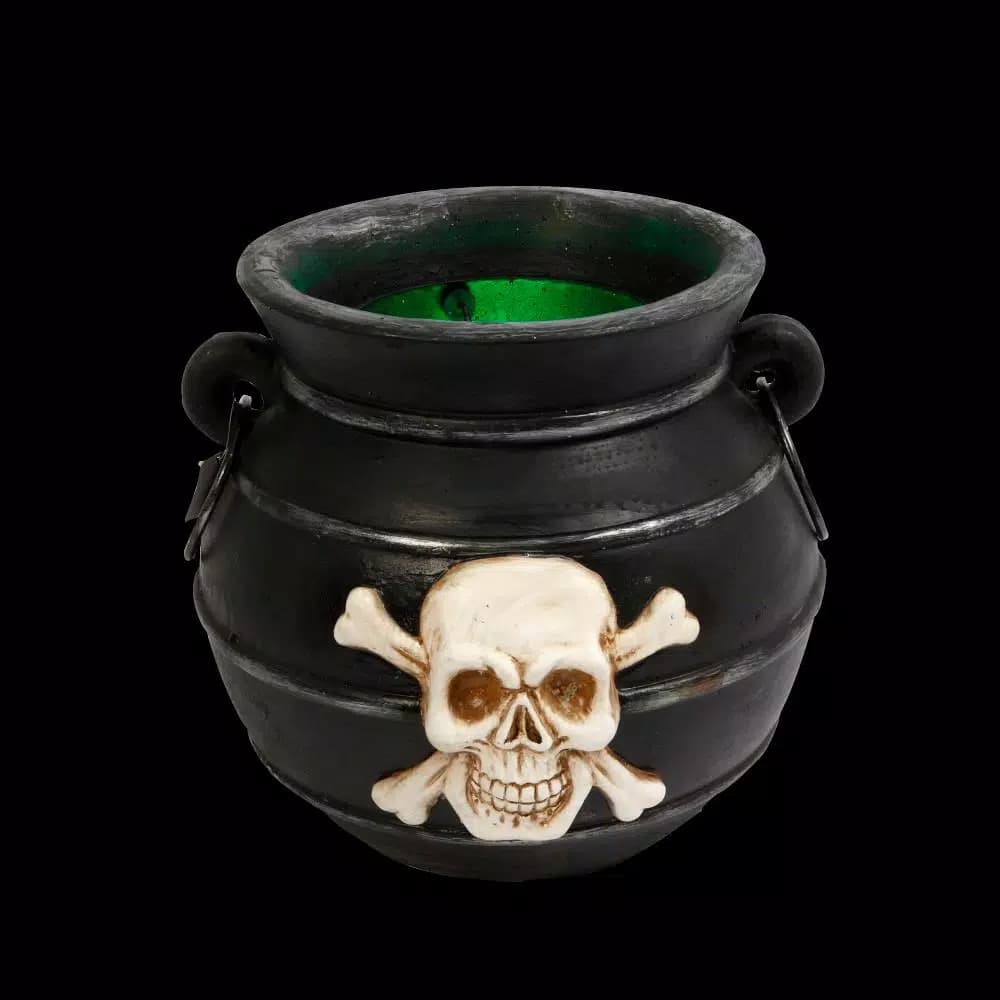Unbranded 12.8 in. Multi-Color Changing Illuminated Smoking Witch's Cauldron with Skull and Crossbones