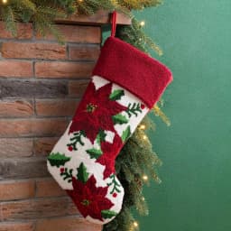 Glitzhome 21 in. Poinsettia Hooked Christmas Stocking - Acrylic and Polyester Holiday Decor thumbnail 5