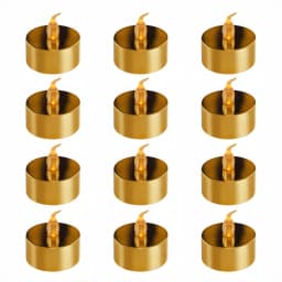 LUMABASE Gold Plated LED Tea Light Candles, 12-Count Battery Operated Flickering Amber Glow thumbnail 1