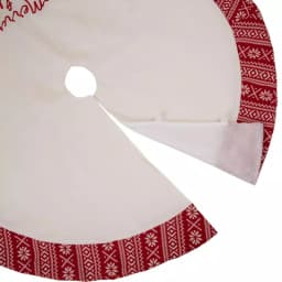 Glitzhome 48 in. White Fleece Christmas Tree Skirt with Jacquard Trim - Merry Christmas thumbnail 5