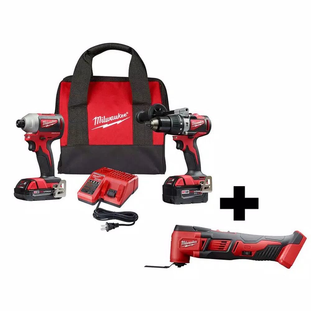 Milwaukee M18 18V Brushless Hammer Drill and Impact Driver Combo Kit with Free Oscillating Multi-Tool