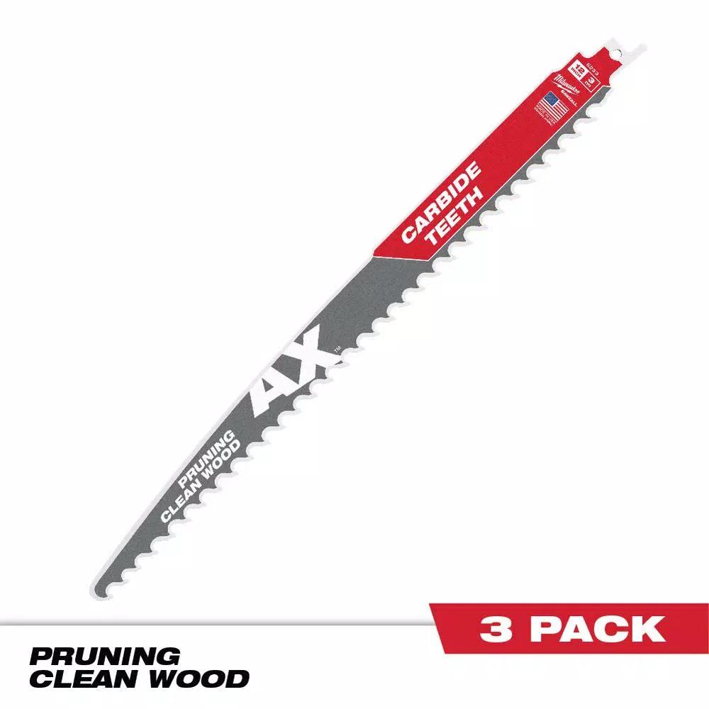 Milwaukee 12 in. Carbide Teeth Pruning Reciprocating Saw Blade, 3 TPI (3-Pack)