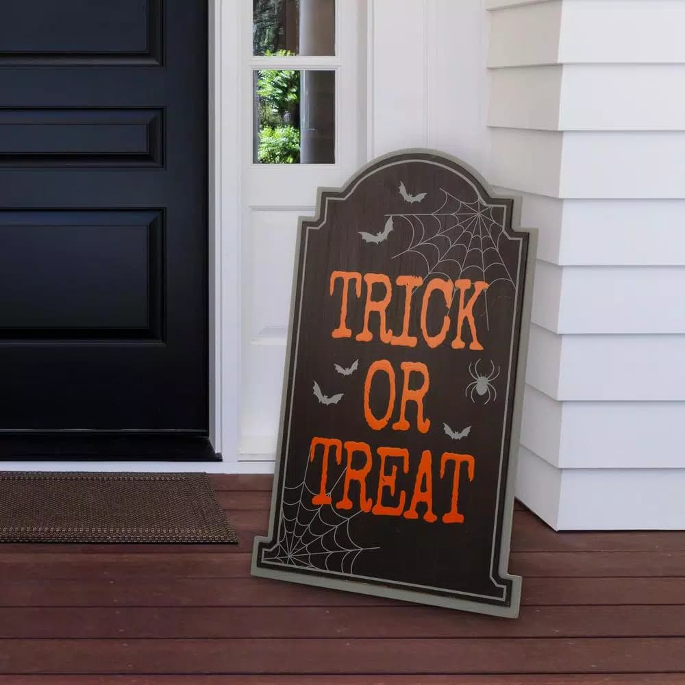Glitzhome 29 in. Halloween Wooden Tombstone Yard Stake, Hanging, or Standing Decor