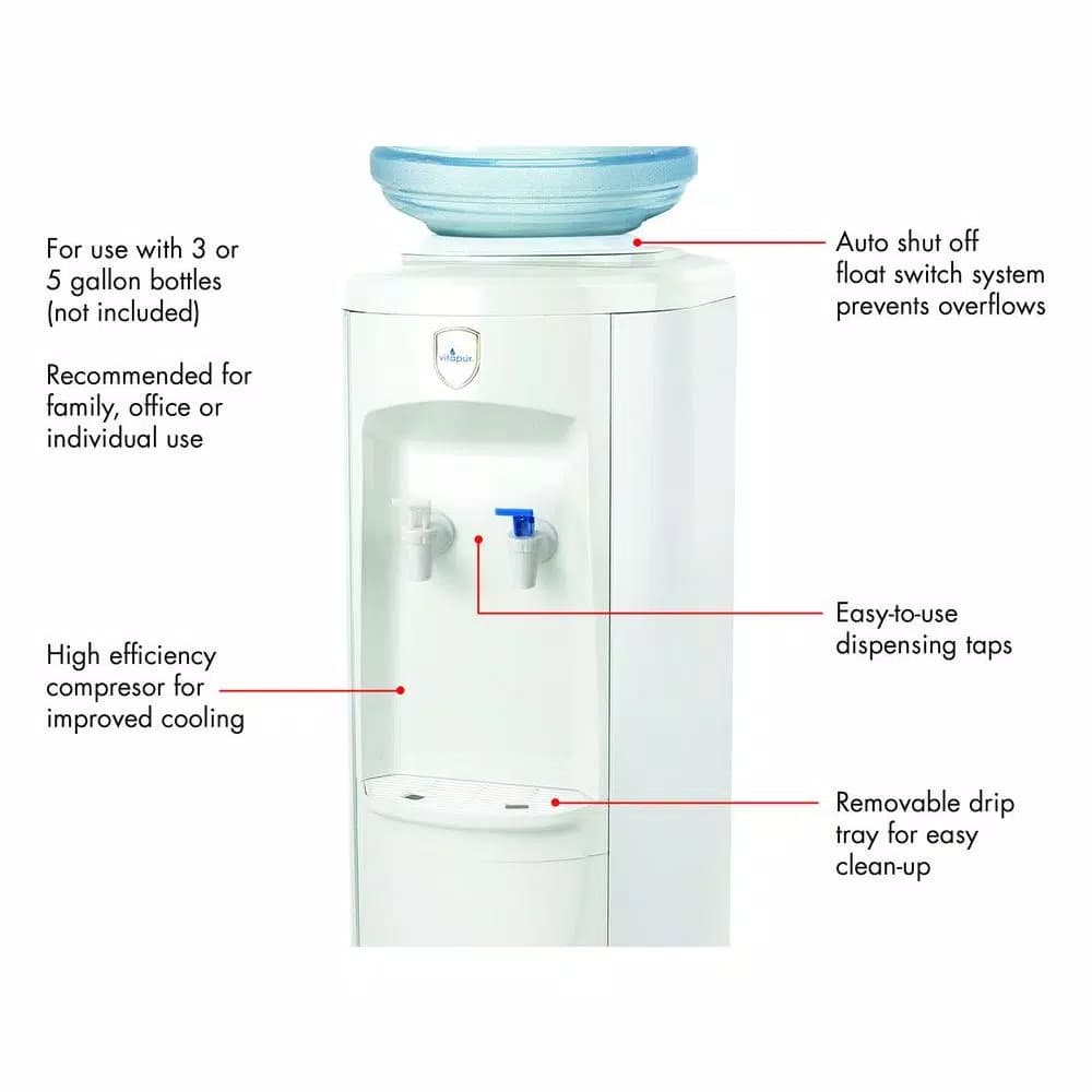 Vitapur Top Loading Floor Standing Water Cooler Dispenser, Cold & Room Temperature, White
