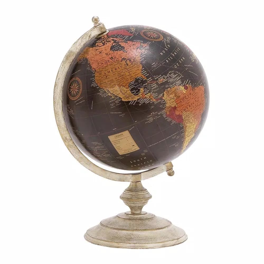 LITTON LANE Nautical Decorative Globe with Whitewashed Tiered Metal Base