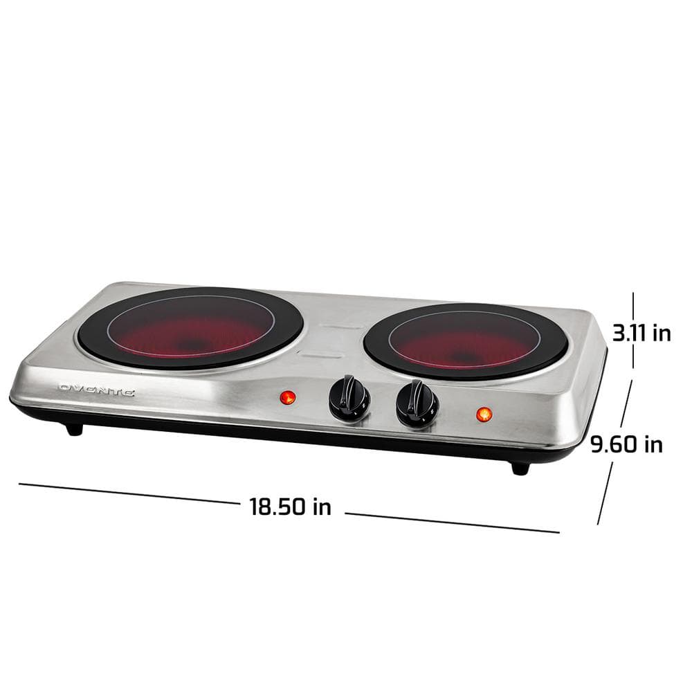 Ovente 1700W Double Electric Hot Plate, Infrared Glass Cooktop with 2 Burners, Silver