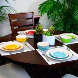 Gibson Home Confetti Band 12-Piece Ceramic Stoneware Dinnerware Set, Service for 4 thumbnail 4