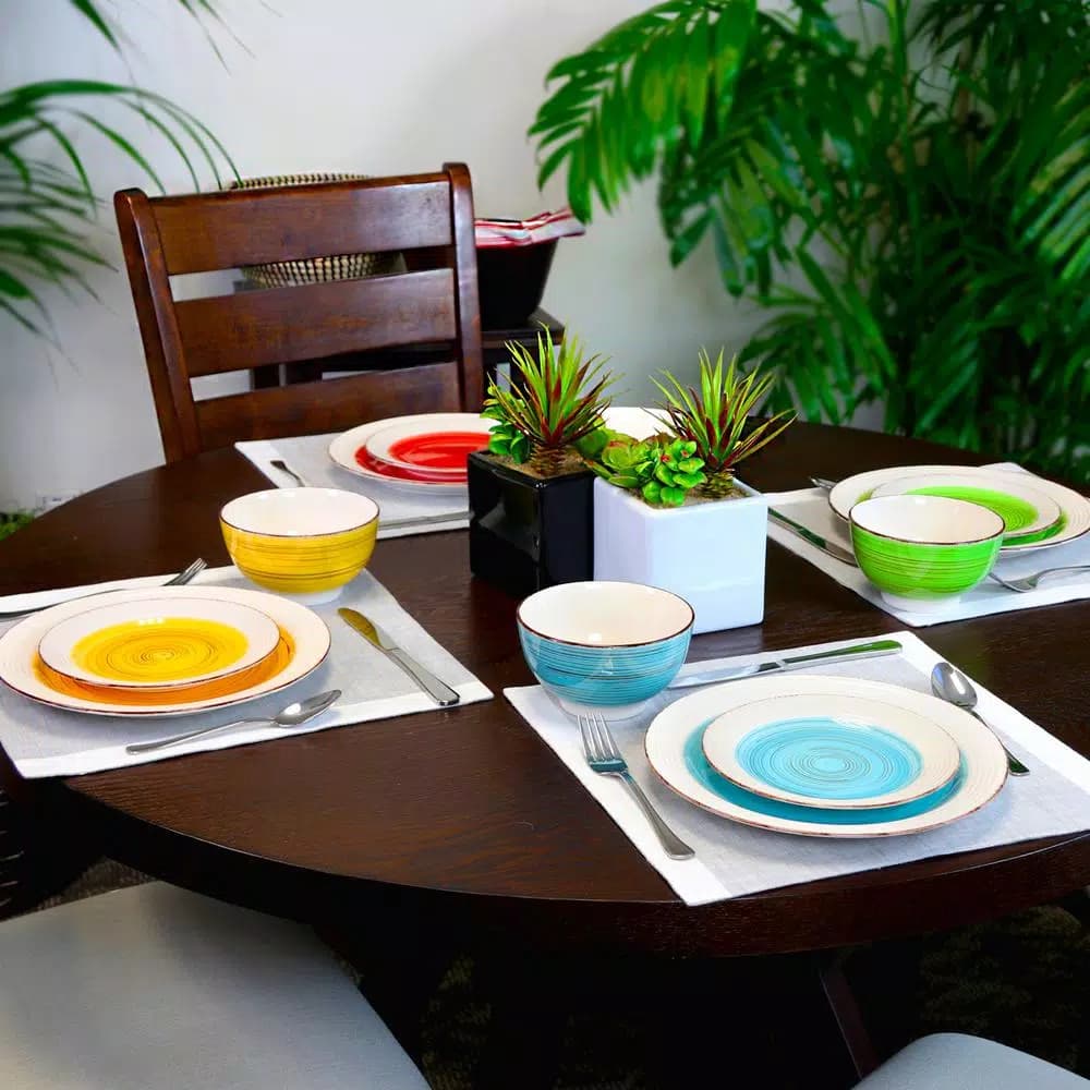 Gibson Home Confetti Band 12-Piece Ceramic Stoneware Dinnerware Set, Service for 4