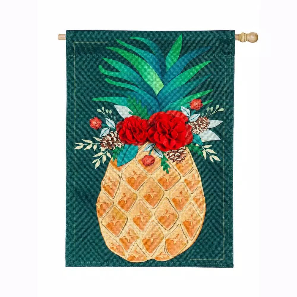Evergreen 28 in. x 44 in. Holiday Pineapple House Burlap Style Flag, Double-Sided Indoor/Outdoor Christmas Decor