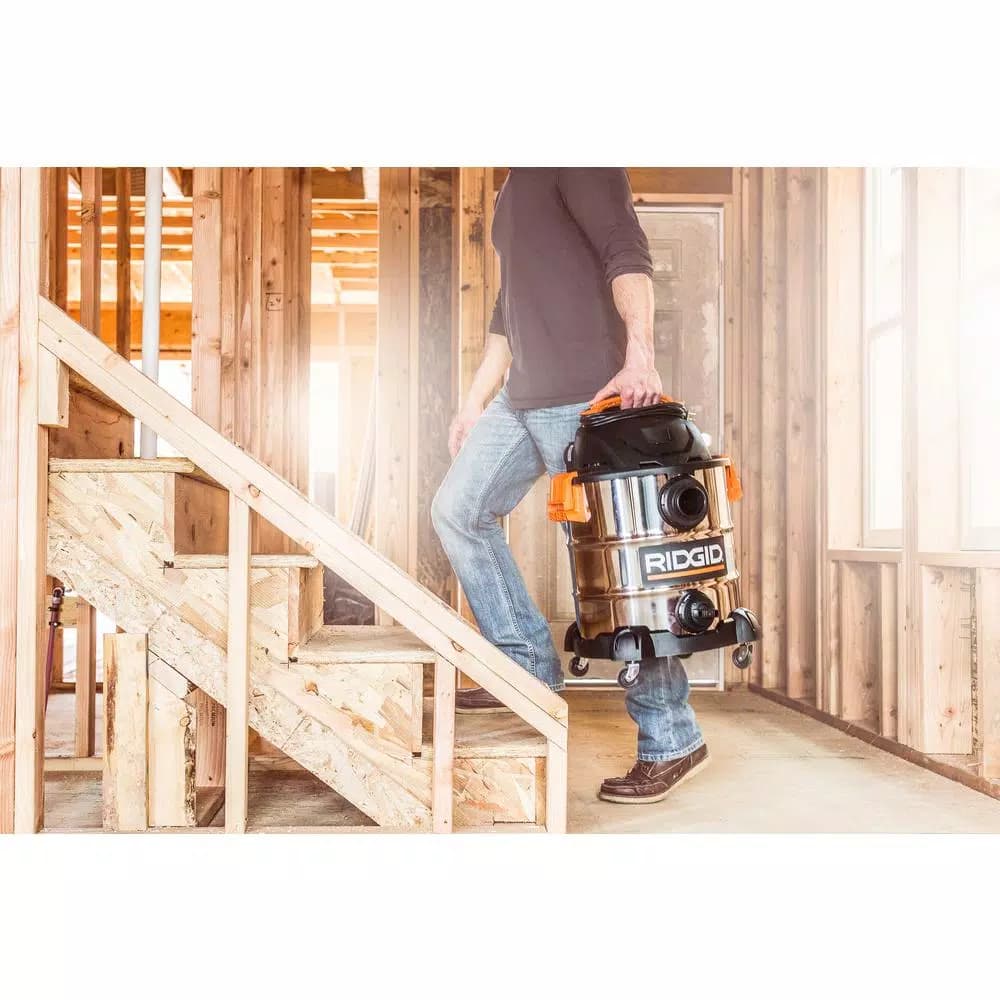 RIDGID 10 Gal. 6.0 Peak HP Stainless Steel Wet/Dry Shop Vacuum with Locking Accessories