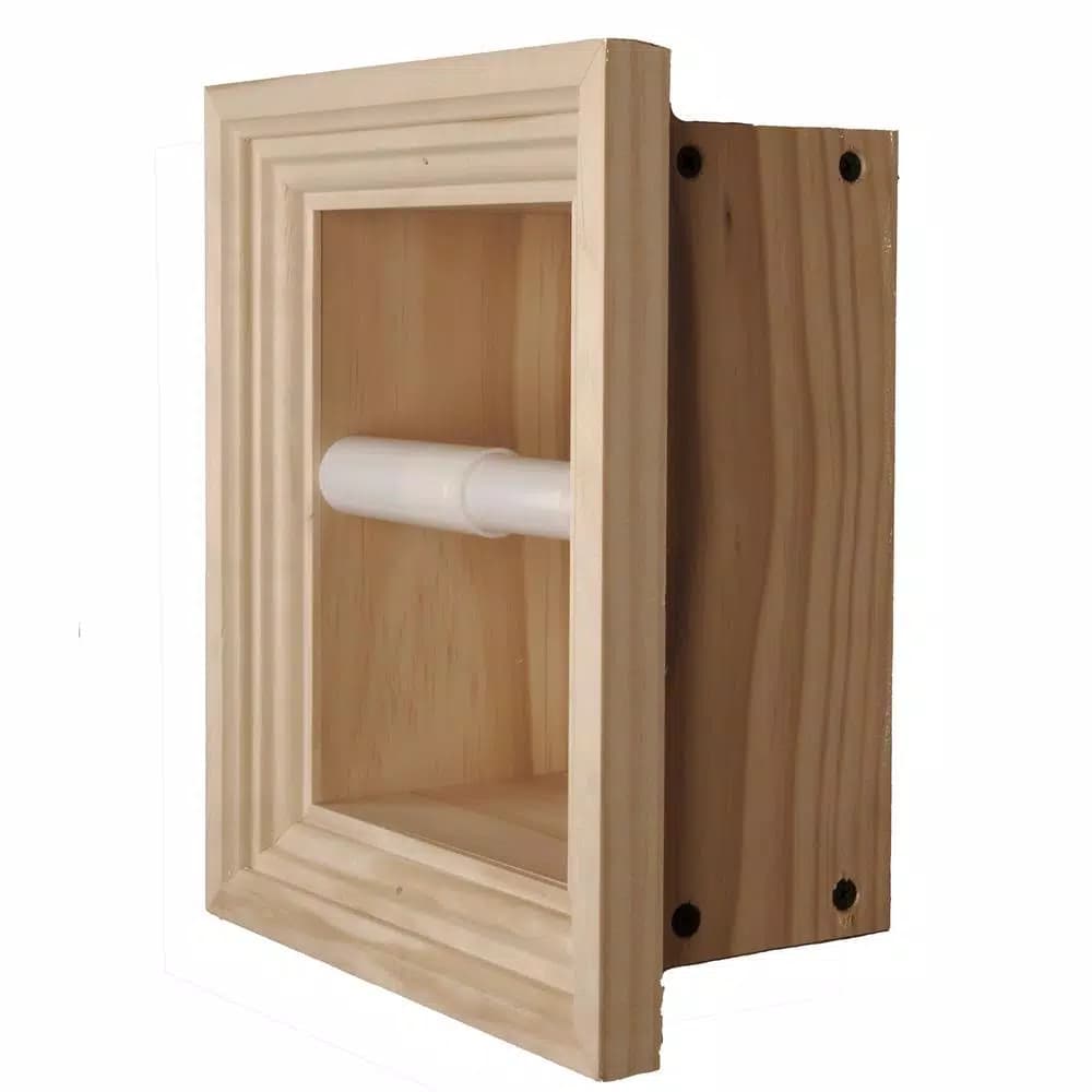 Unbranded Newton Recessed Toilet Paper Holder with Melbourne Frame, Solid Pine, Unfinished