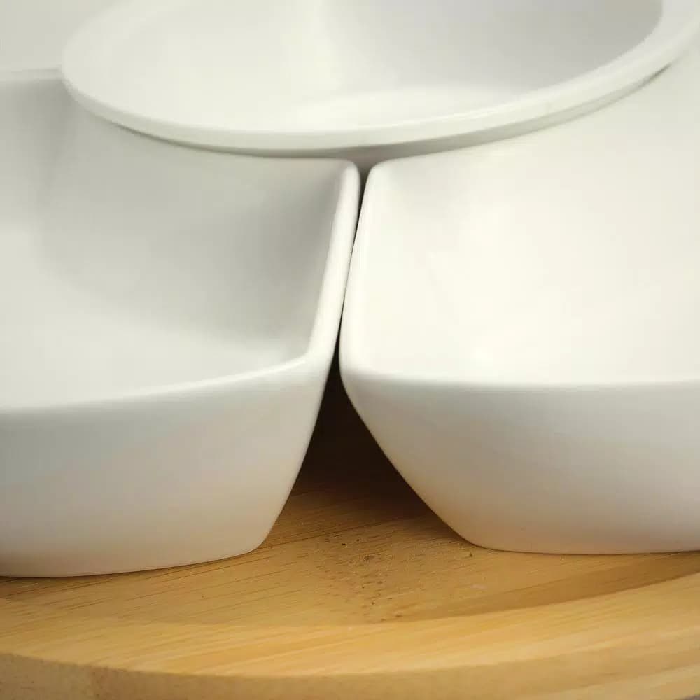 Elama Signature Collection Lazy Susan Appetizer and Condiment Server Set, 6-Piece Stoneware