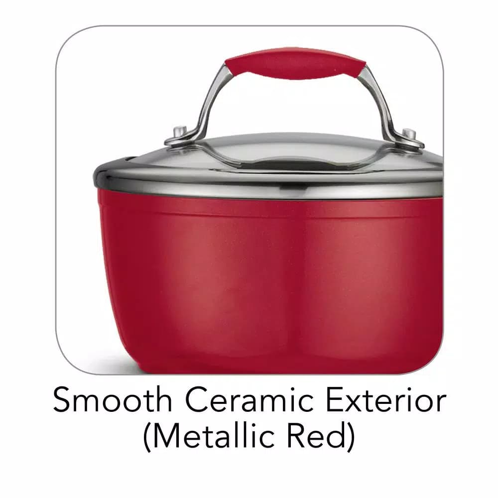 Tramontina Gourmet Ceramica Deluxe 1.5 Qt. Aluminum Ceramic Nonstick Sauce Pan with Glass Lid, Metallic Red