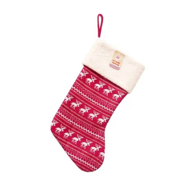Santaland 18 in. Red Knitted Christmas Stocking with Reindeer Accents