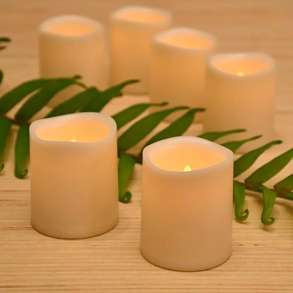 LUMABASE LED Amber Battery Operated Mini Pillar Candles, Set of 6, Flameless Flickering Lights