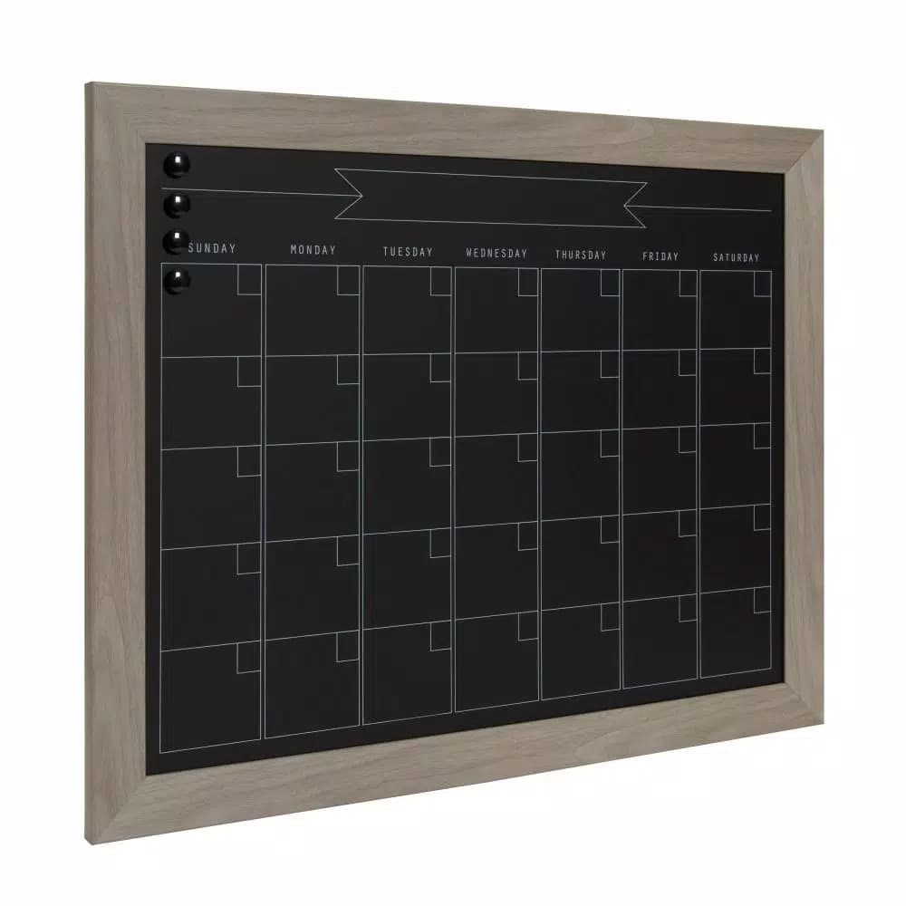 DesignOvation Beatrice Framed Magnetic Chalkboard Monthly Calendar Memo Board, 23 x 29 in.
