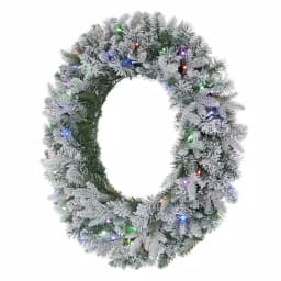 Home Accents Holiday Home Holiday Accents 30 in. Flocked Pine LED Prelit Wreath with 50 Warm White Lights and Timer thumbnail 3