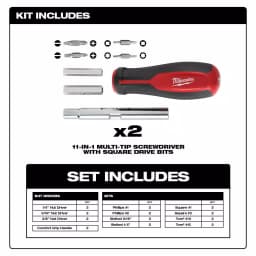 Milwaukee 11-in-1 Multi-Bit Screwdriver with Square Drive Bits, 2-Pack thumbnail 2