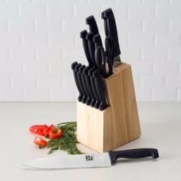 Home Basics 15-Piece Stainless Steel Knife Set with Wooden Display Block thumbnail 1
