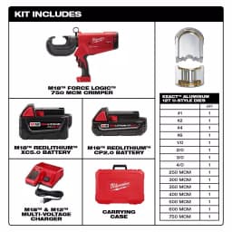 Milwaukee M18 FORCE LOGIC 750 MCM Cordless Crimper Kit with EXACT Aluminum Dies thumbnail 2
