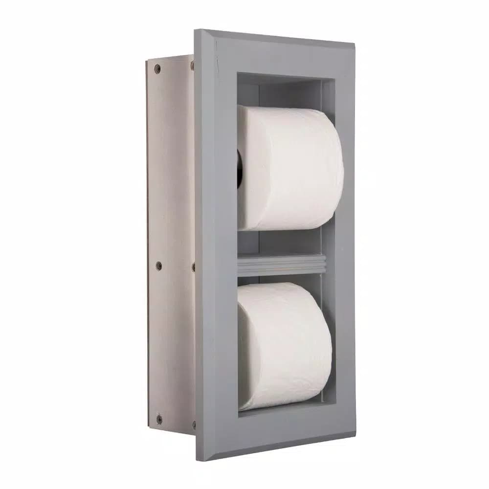 Unbranded Newton Recessed Toilet Paper Holder with Bevel Frame, Solid Pine, Gray