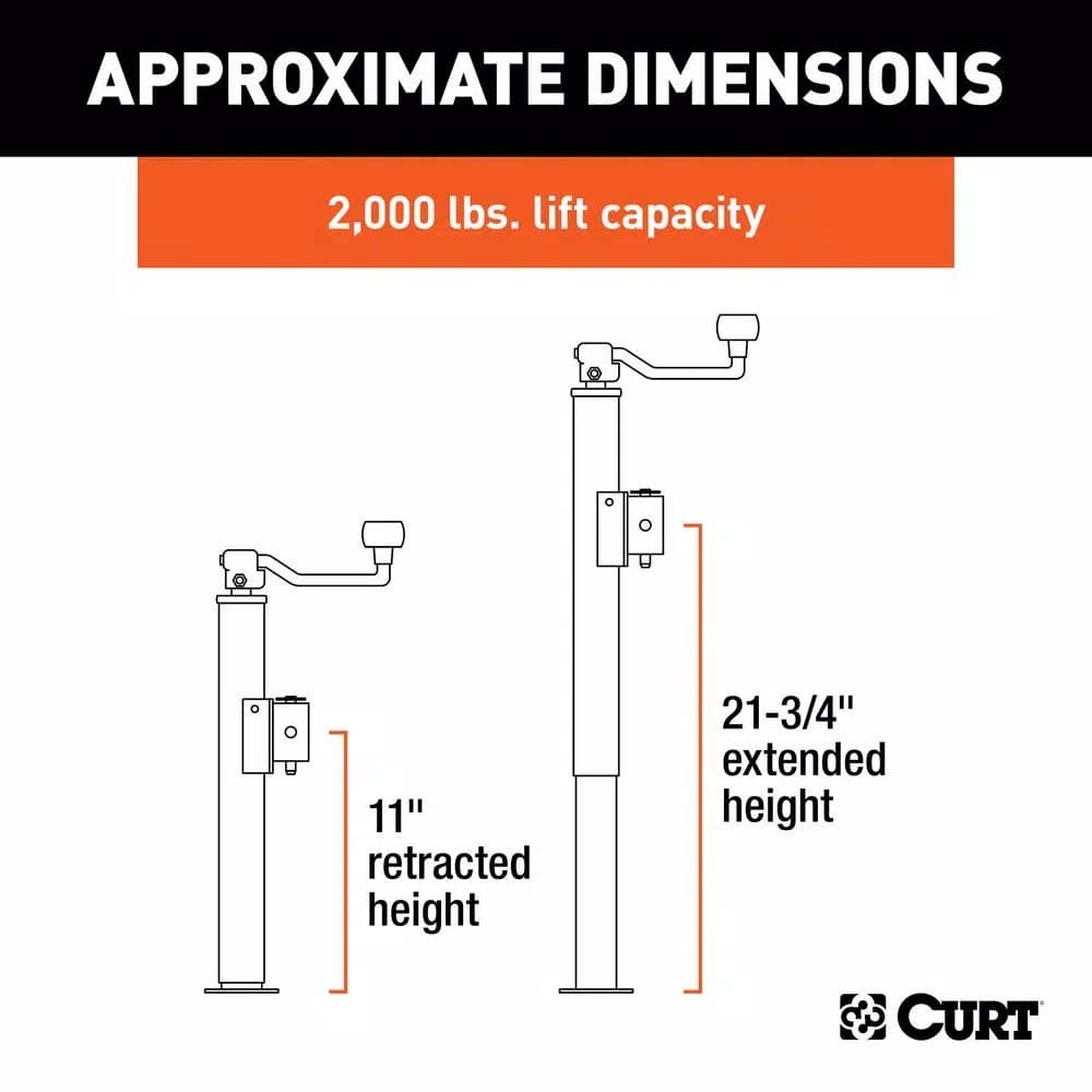 CURT Pipe-Mount Swivel Trailer Jack with Top Handle, 2,000 lbs. Capacity, 10 in. Travel