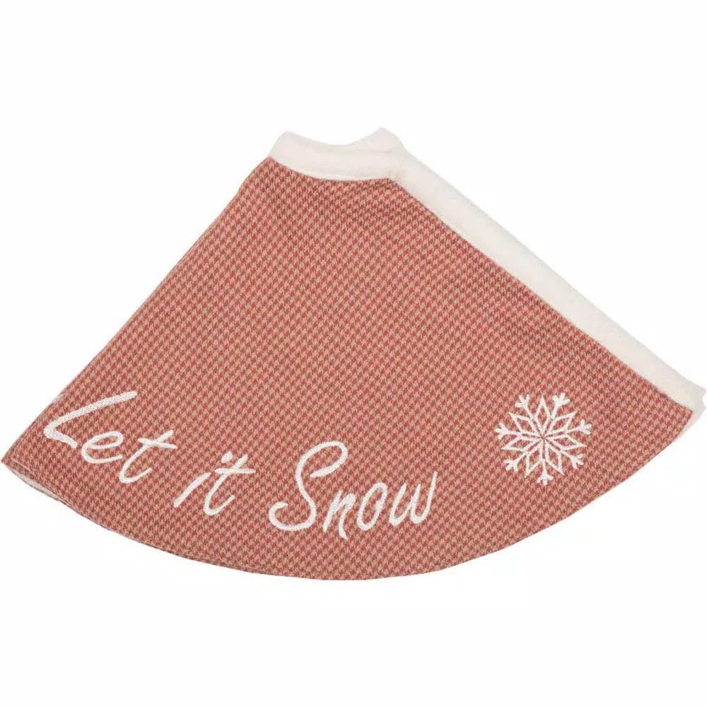VHC Brands 21 in. Let It Snow Apple Red & Almond Farmhouse Christmas Mini Tree Skirt