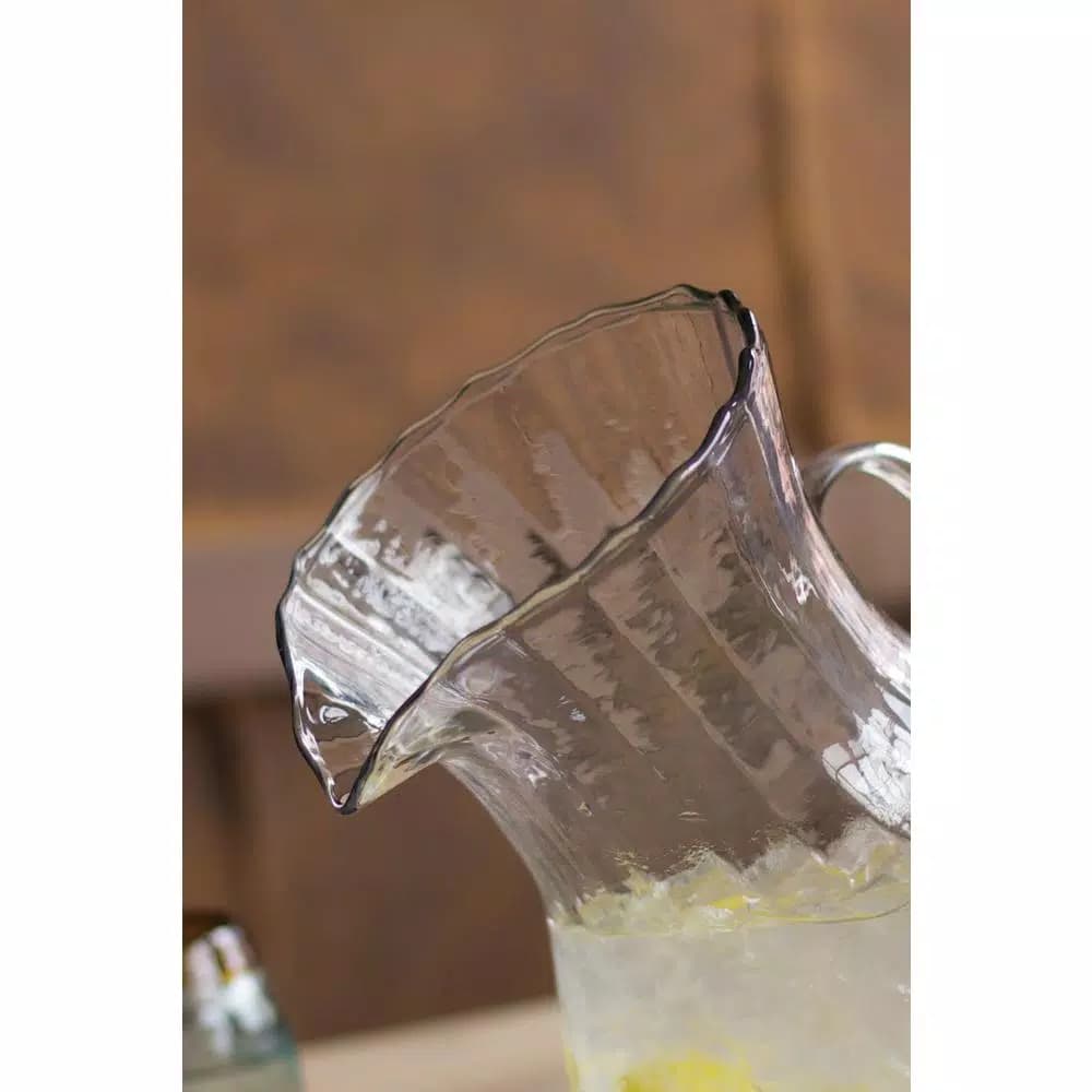 Unbranded 4.8 Qt. Clear Ribbed Glass Pitcher, Hand-Blown Recycled Glass, 156 fl. oz.