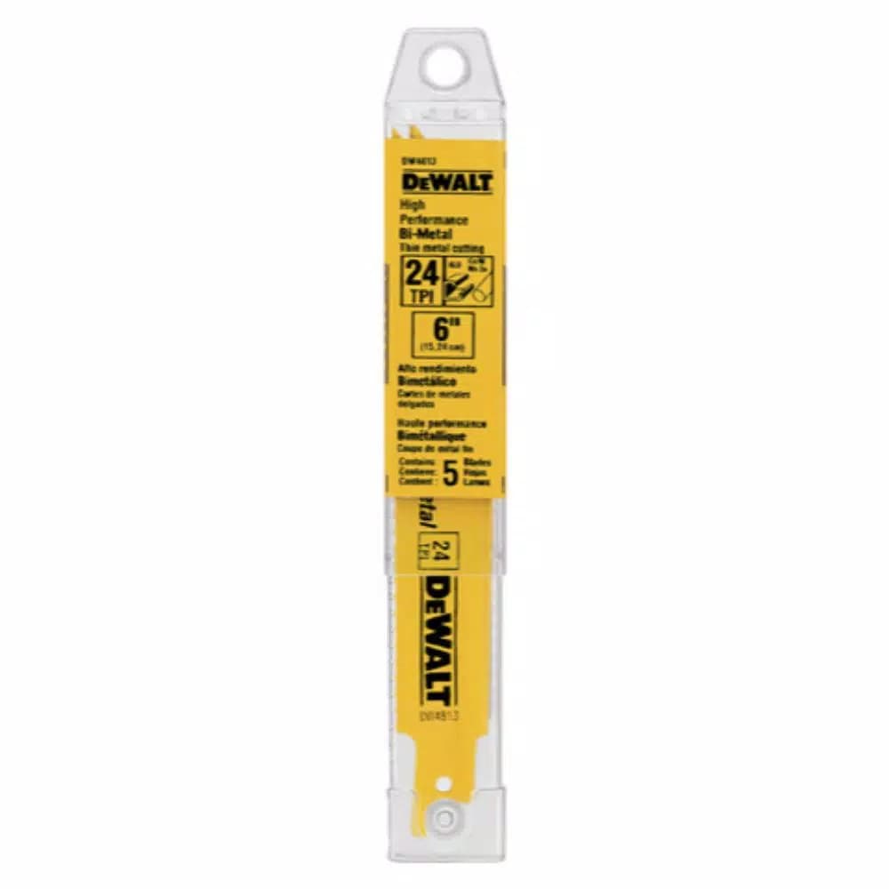 DEWALT 6 in. 24 TPI Bi-Metal Straight Back Reciprocating Saw Blades, 5-Pack