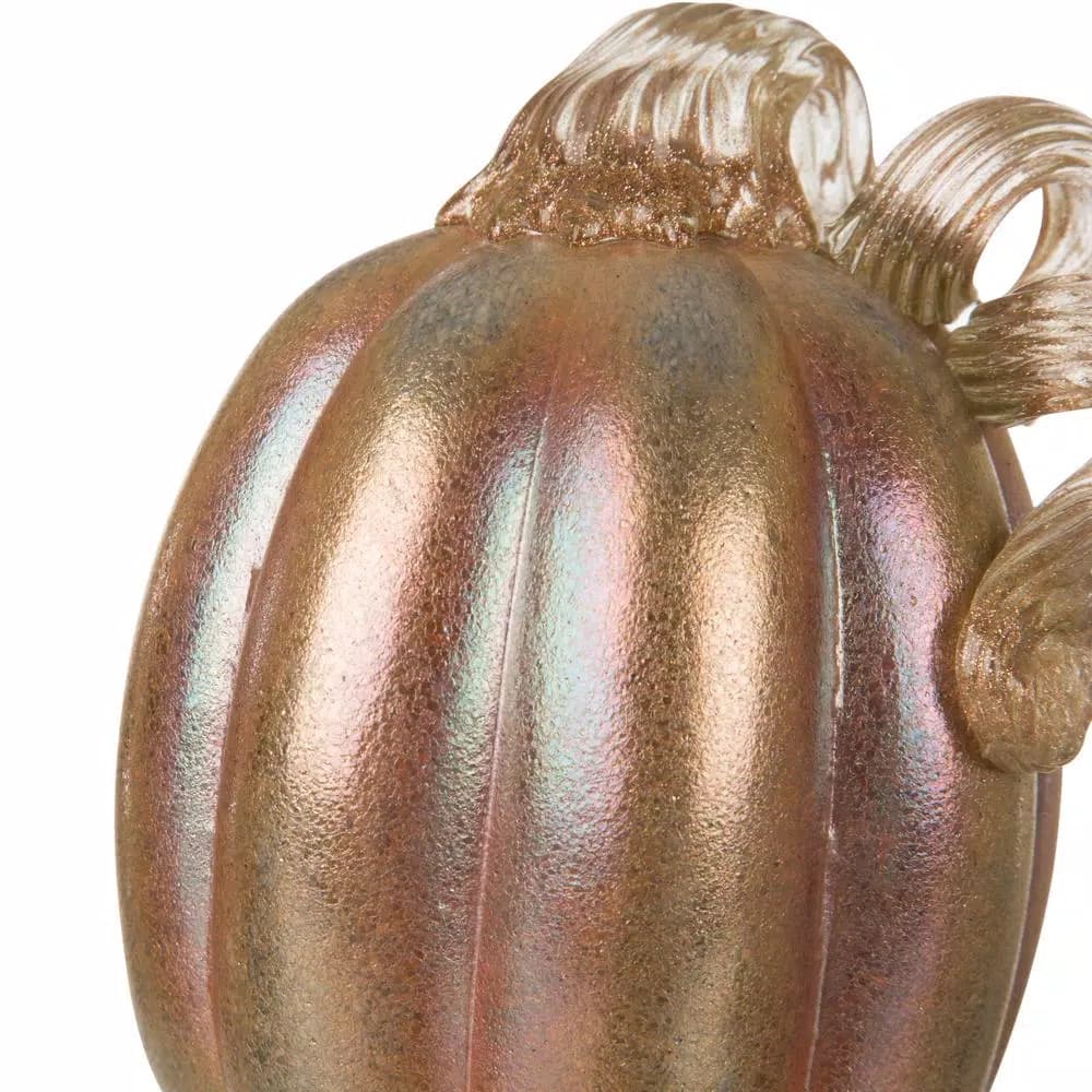 Glitzhome Blue and Gold Glittery Glass Pumpkin Decor, 5.91 in. H
