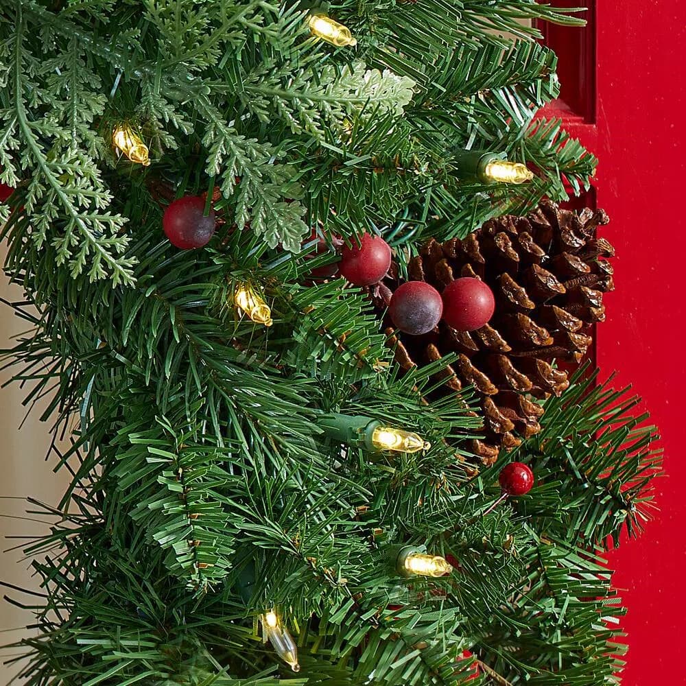 Home Accents Holiday 30 in. Winslow Fir Pre-lit Artificial Christmas Wreath with 50 Warm White LED Lights and Timer