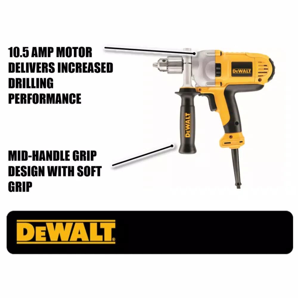 DEWALT DWD216G 1/2 in. Corded Variable Speed Reversing Mid-Handle Drill, 10.5 Amp
