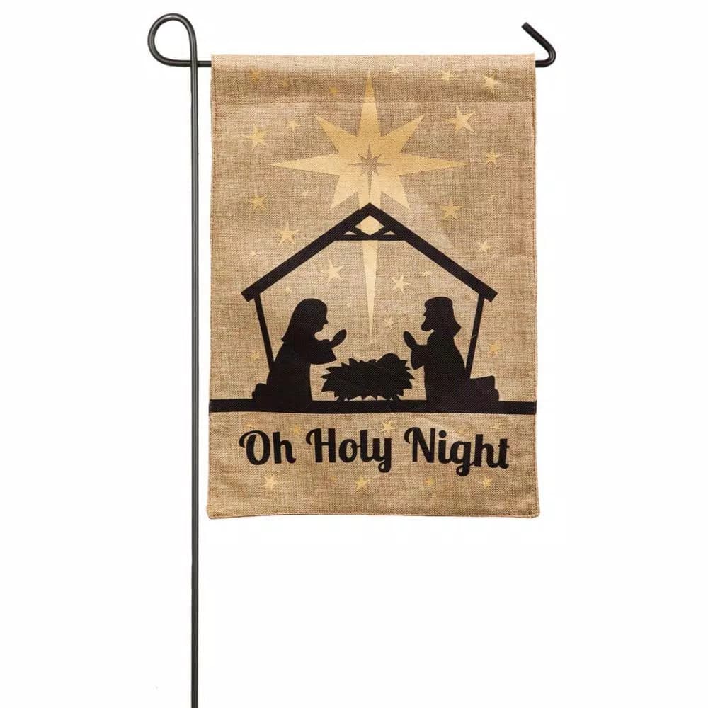 Evergreen Oh Holy Night Christmas Garden Burlap Flag, 18 in. x 12.5 in. Double-Sided Religious Holiday Decor