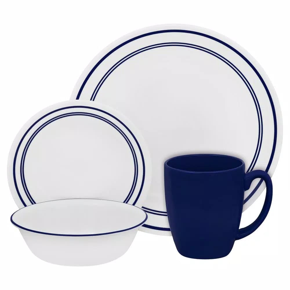 Corelle Cafe Blue 16-Piece Vitrelle Glass Dinnerware Set, Service for 4